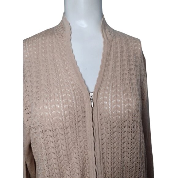 Ann Bowen Silk Blend Open Knit Cardigan Sweater Size M Zip American Classics - Picture 2 of 6